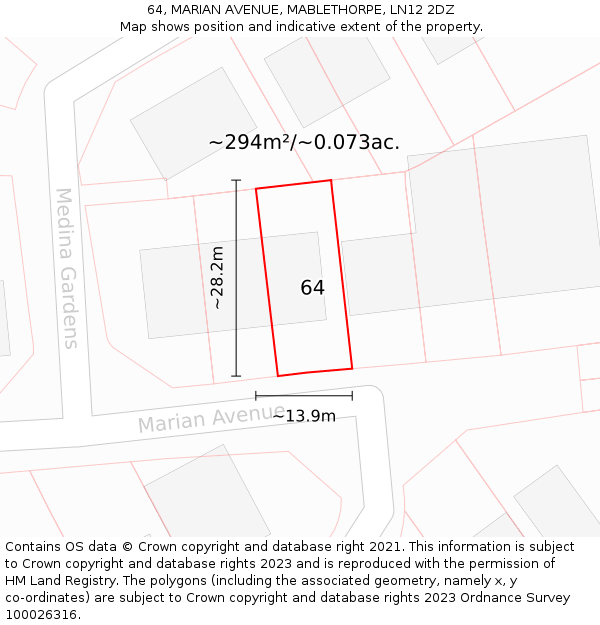 64, MARIAN AVENUE, MABLETHORPE, LN12 2DZ: Plot and title map