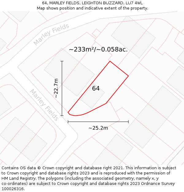 64, MARLEY FIELDS, LEIGHTON BUZZARD, LU7 4WL: Plot and title map