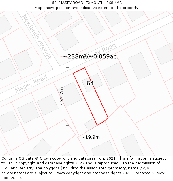 64, MASEY ROAD, EXMOUTH, EX8 4AR: Plot and title map