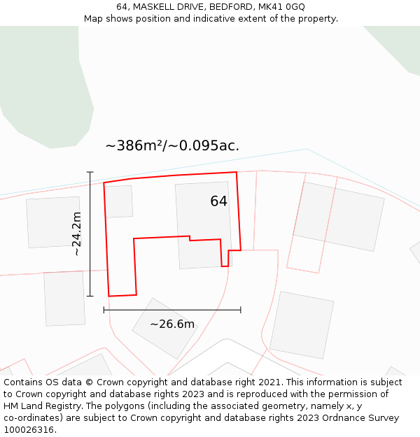 64, MASKELL DRIVE, BEDFORD, MK41 0GQ: Plot and title map