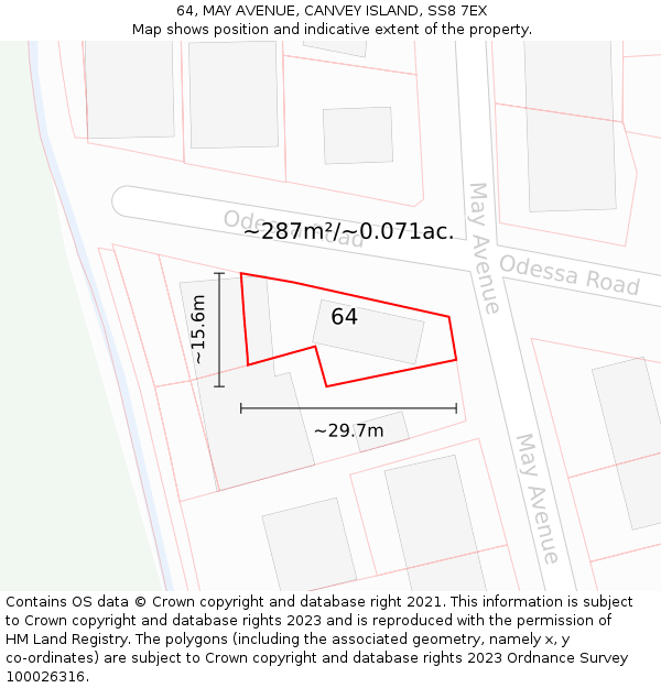 64, MAY AVENUE, CANVEY ISLAND, SS8 7EX: Plot and title map