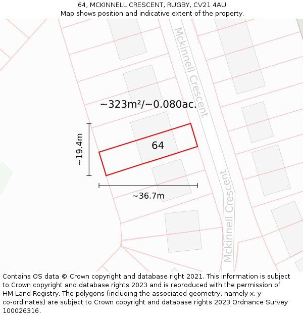 64, MCKINNELL CRESCENT, RUGBY, CV21 4AU: Plot and title map