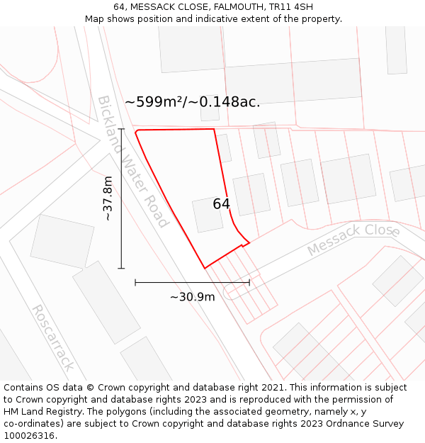 64, MESSACK CLOSE, FALMOUTH, TR11 4SH: Plot and title map