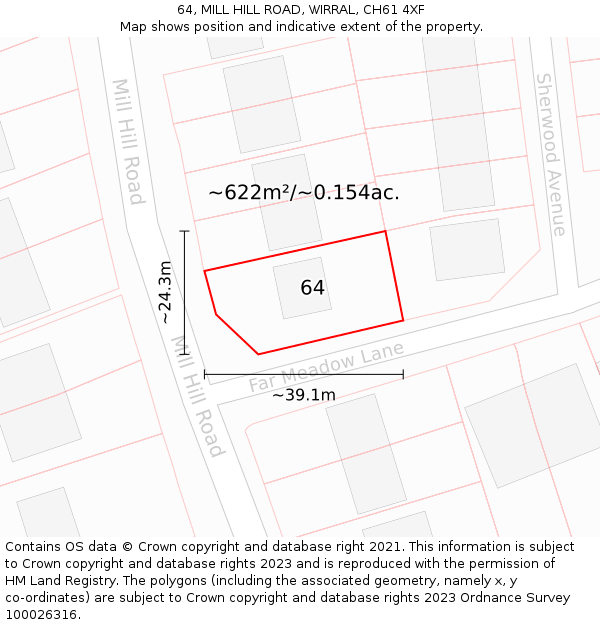 64, MILL HILL ROAD, WIRRAL, CH61 4XF: Plot and title map