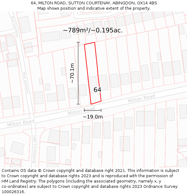 64, MILTON ROAD, SUTTON COURTENAY, ABINGDON, OX14 4BS: Plot and title map