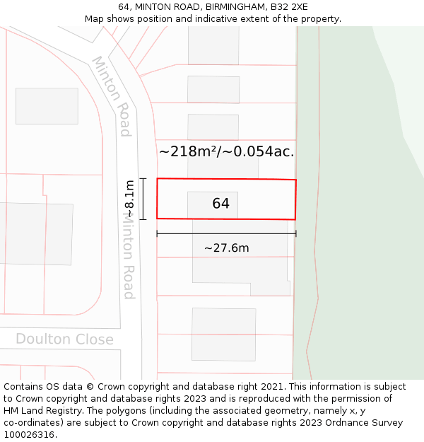 64, MINTON ROAD, BIRMINGHAM, B32 2XE: Plot and title map