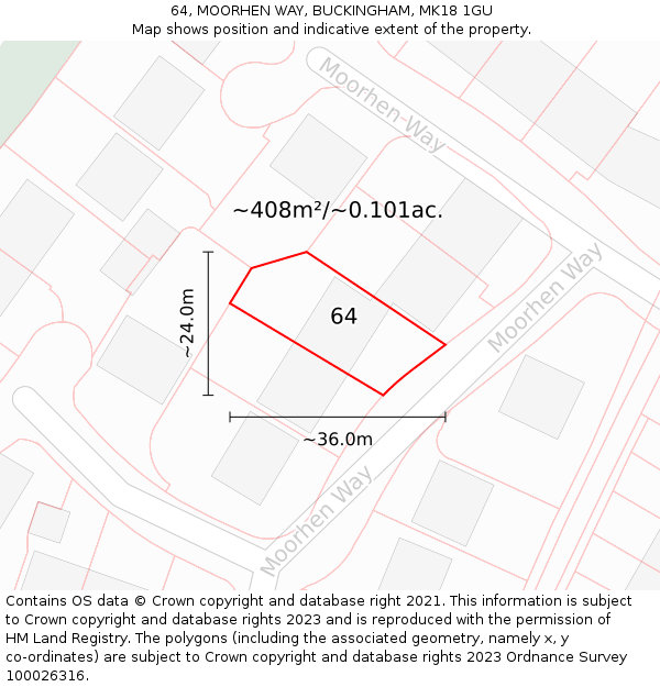 64, MOORHEN WAY, BUCKINGHAM, MK18 1GU: Plot and title map