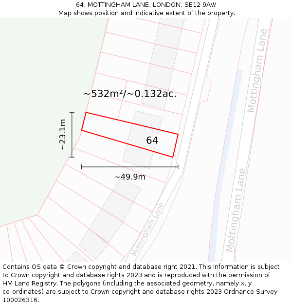 64, MOTTINGHAM LANE, LONDON, SE12 9AW: Plot and title map