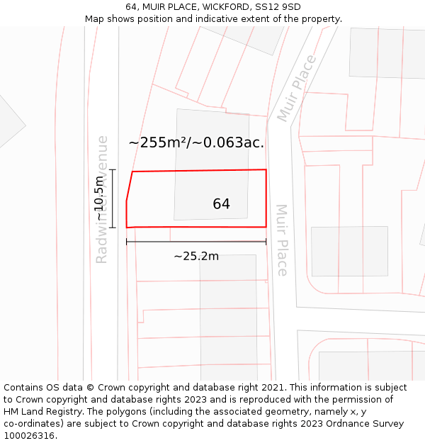 64, MUIR PLACE, WICKFORD, SS12 9SD: Plot and title map