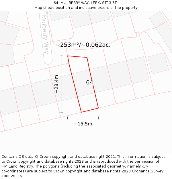 64, MULBERRY WAY, LEEK, ST13 5TL: Plot and title map