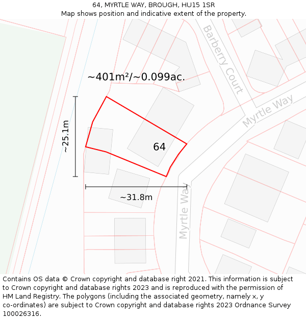 64, MYRTLE WAY, BROUGH, HU15 1SR: Plot and title map