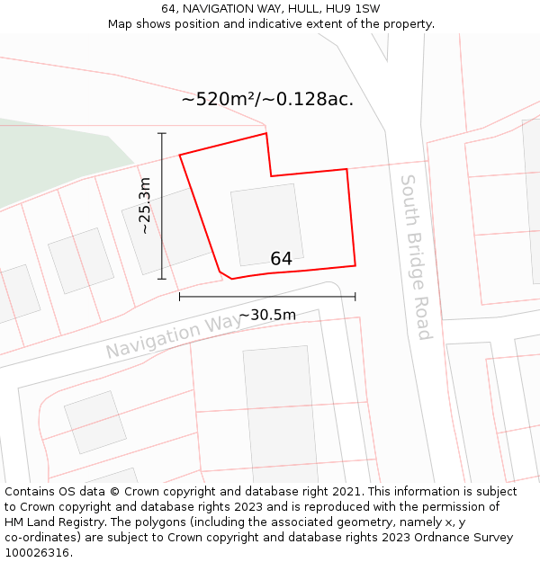 64, NAVIGATION WAY, HULL, HU9 1SW: Plot and title map