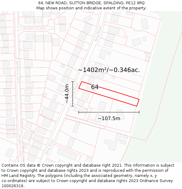 64, NEW ROAD, SUTTON BRIDGE, SPALDING, PE12 9RQ: Plot and title map