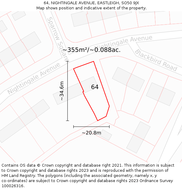 64, NIGHTINGALE AVENUE, EASTLEIGH, SO50 9JX: Plot and title map