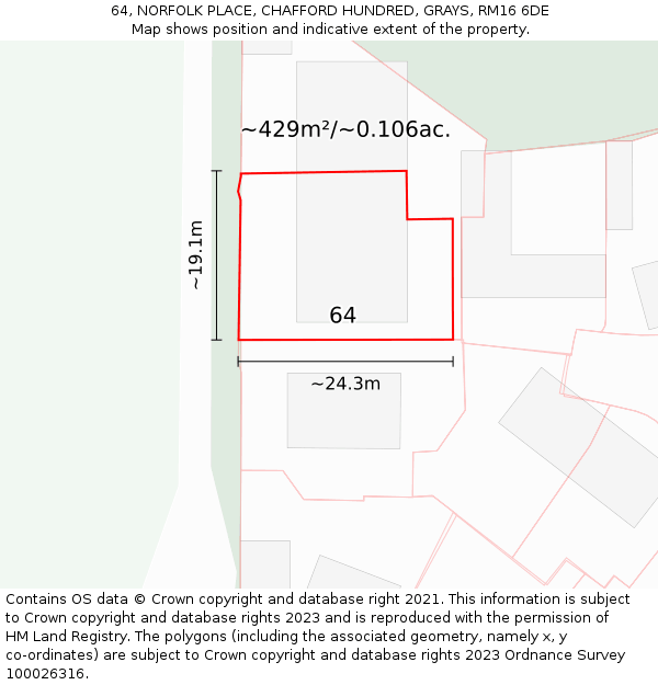 64, NORFOLK PLACE, CHAFFORD HUNDRED, GRAYS, RM16 6DE: Plot and title map