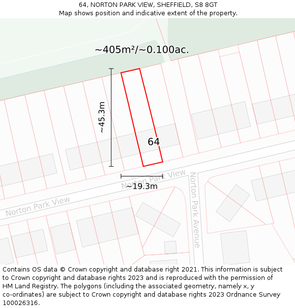 64, NORTON PARK VIEW, SHEFFIELD, S8 8GT: Plot and title map