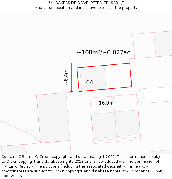 64, OAKERSIDE DRIVE, PETERLEE, SR8 1JT: Plot and title map