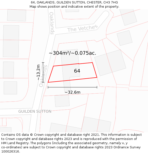 64, OAKLANDS, GUILDEN SUTTON, CHESTER, CH3 7HG: Plot and title map