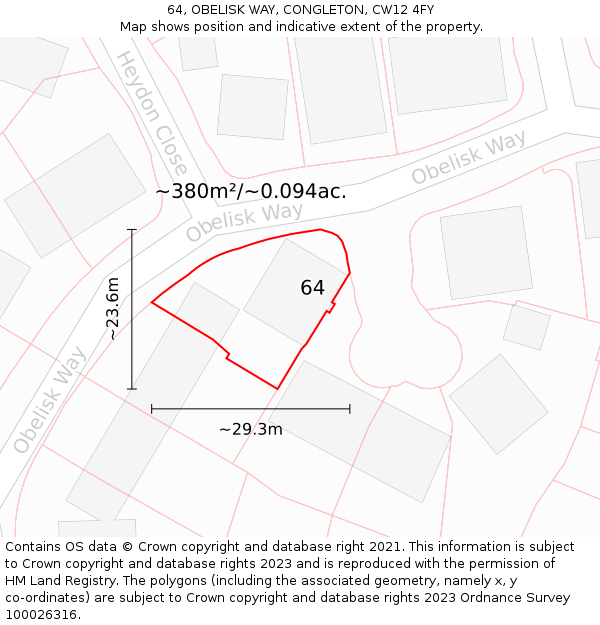 64, OBELISK WAY, CONGLETON, CW12 4FY: Plot and title map