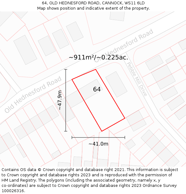 64, OLD HEDNESFORD ROAD, CANNOCK, WS11 6LD: Plot and title map