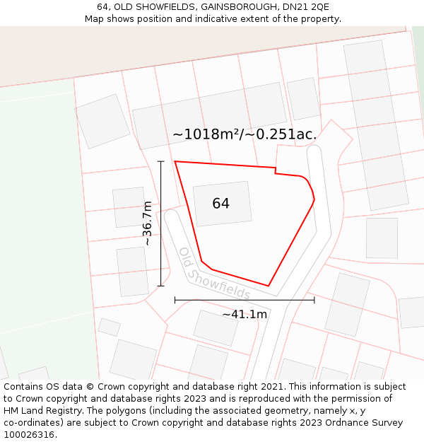 64, OLD SHOWFIELDS, GAINSBOROUGH, DN21 2QE: Plot and title map