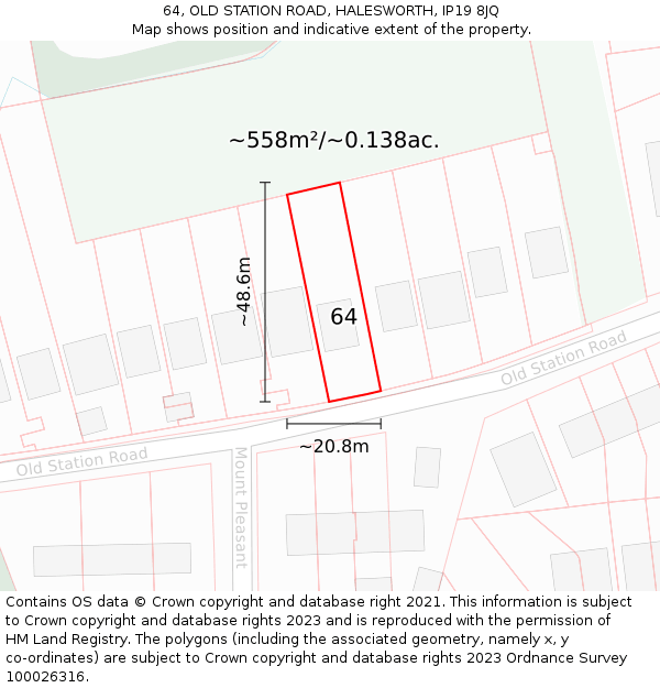 64, OLD STATION ROAD, HALESWORTH, IP19 8JQ: Plot and title map