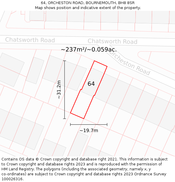 64, ORCHESTON ROAD, BOURNEMOUTH, BH8 8SR: Plot and title map