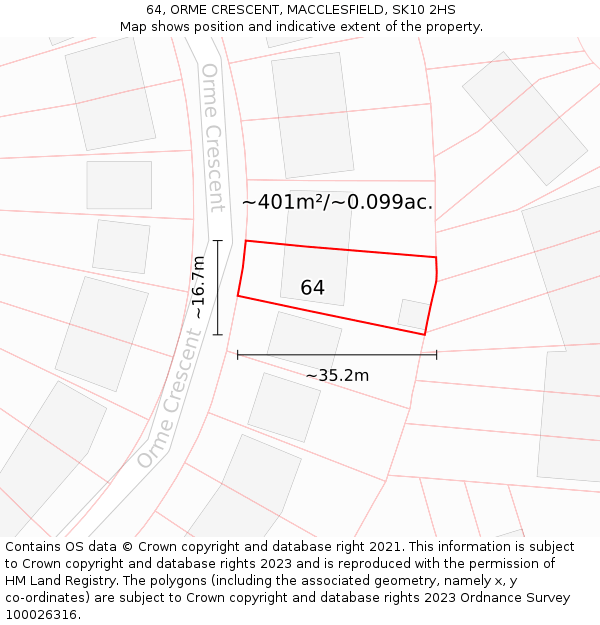 64, ORME CRESCENT, MACCLESFIELD, SK10 2HS: Plot and title map