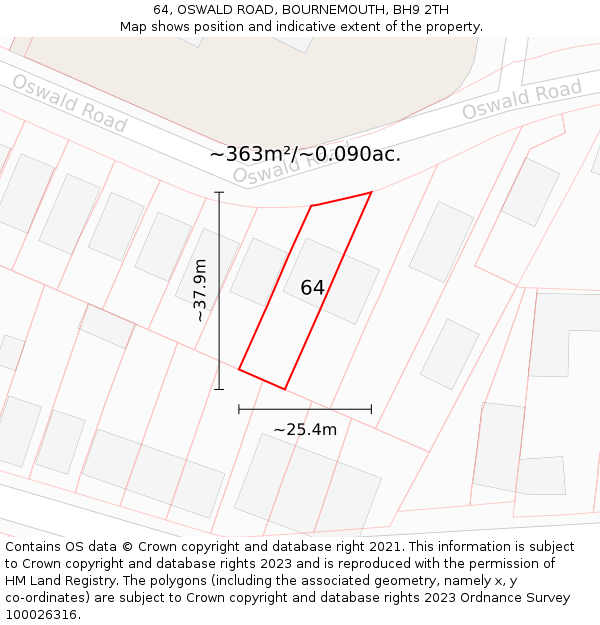 64, OSWALD ROAD, BOURNEMOUTH, BH9 2TH: Plot and title map