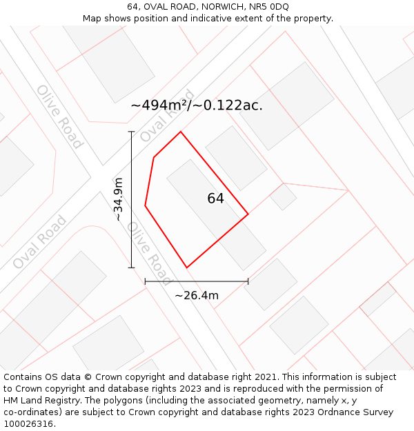 64, OVAL ROAD, NORWICH, NR5 0DQ: Plot and title map