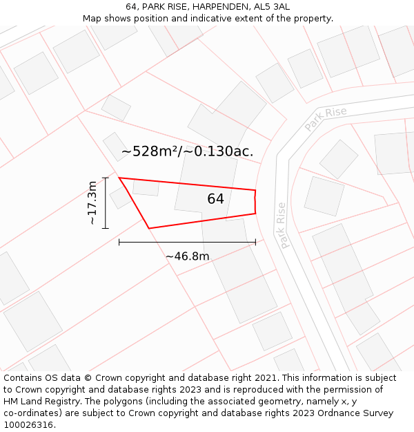 64, PARK RISE, HARPENDEN, AL5 3AL: Plot and title map