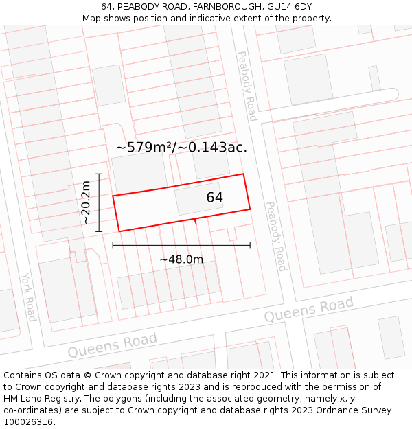 64, PEABODY ROAD, FARNBOROUGH, GU14 6DY: Plot and title map