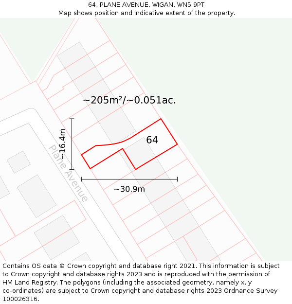 64, PLANE AVENUE, WIGAN, WN5 9PT: Plot and title map