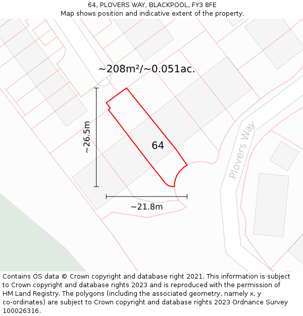 64, PLOVERS WAY, BLACKPOOL, FY3 8FE: Plot and title map