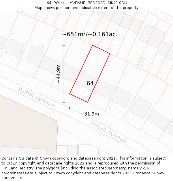 64, POLHILL AVENUE, BEDFORD, MK41 9DU: Plot and title map