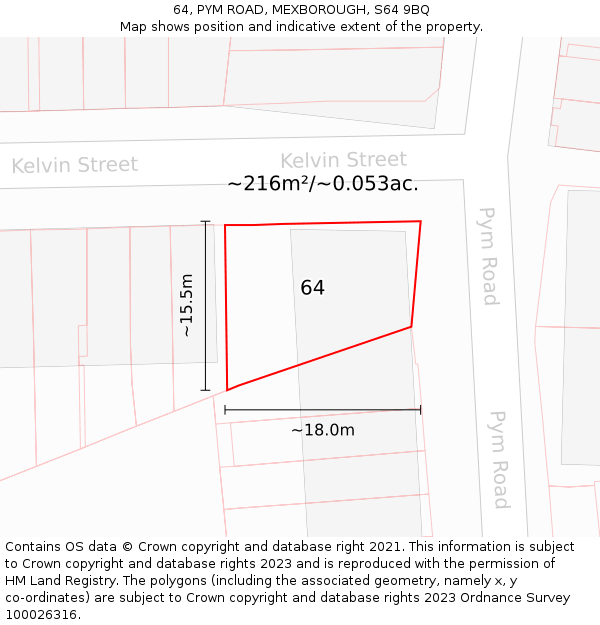 64, PYM ROAD, MEXBOROUGH, S64 9BQ: Plot and title map