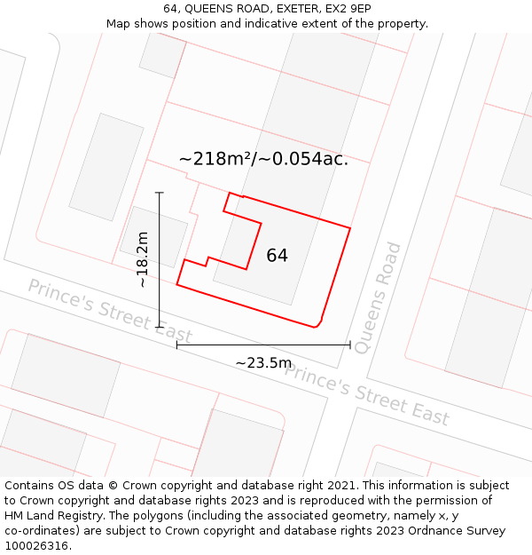 64, QUEENS ROAD, EXETER, EX2 9EP: Plot and title map