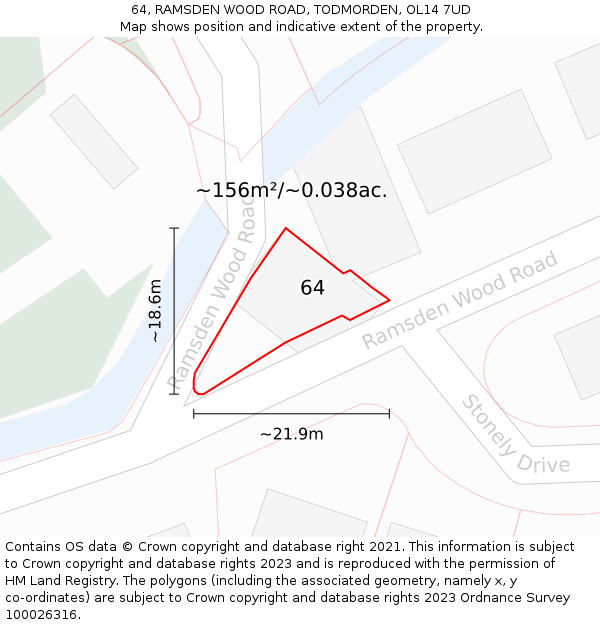 64, RAMSDEN WOOD ROAD, TODMORDEN, OL14 7UD: Plot and title map