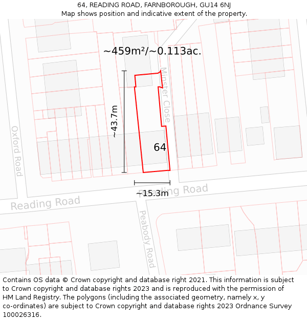 64, READING ROAD, FARNBOROUGH, GU14 6NJ: Plot and title map