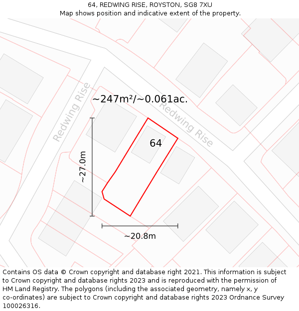 64, REDWING RISE, ROYSTON, SG8 7XU: Plot and title map