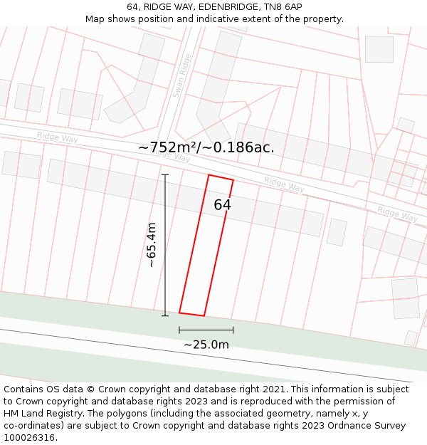 64, RIDGE WAY, EDENBRIDGE, TN8 6AP: Plot and title map