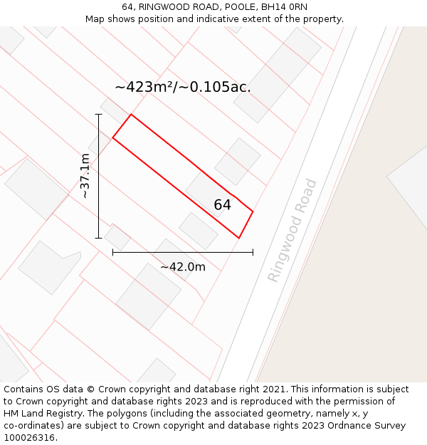 64, RINGWOOD ROAD, POOLE, BH14 0RN: Plot and title map