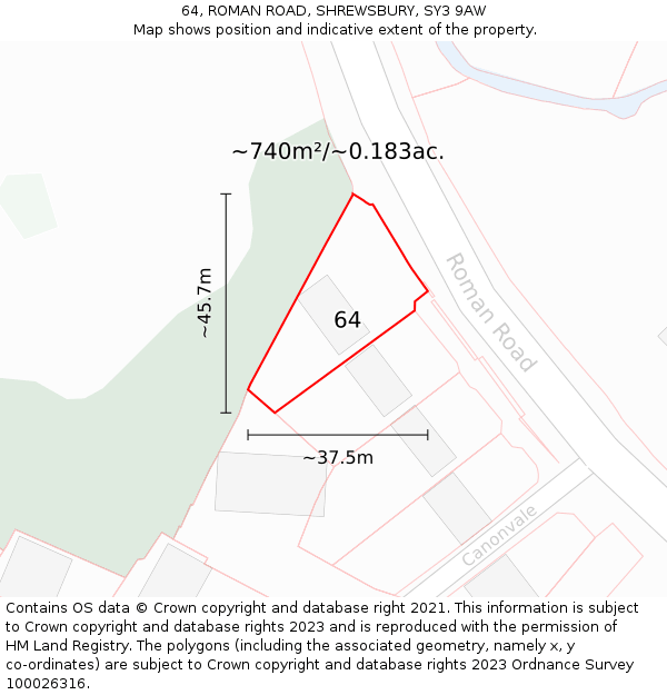 64, ROMAN ROAD, SHREWSBURY, SY3 9AW: Plot and title map