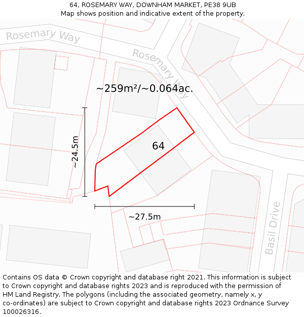 64, ROSEMARY WAY, DOWNHAM MARKET, PE38 9UB: Plot and title map