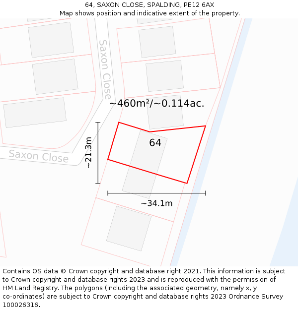 64, SAXON CLOSE, SPALDING, PE12 6AX: Plot and title map