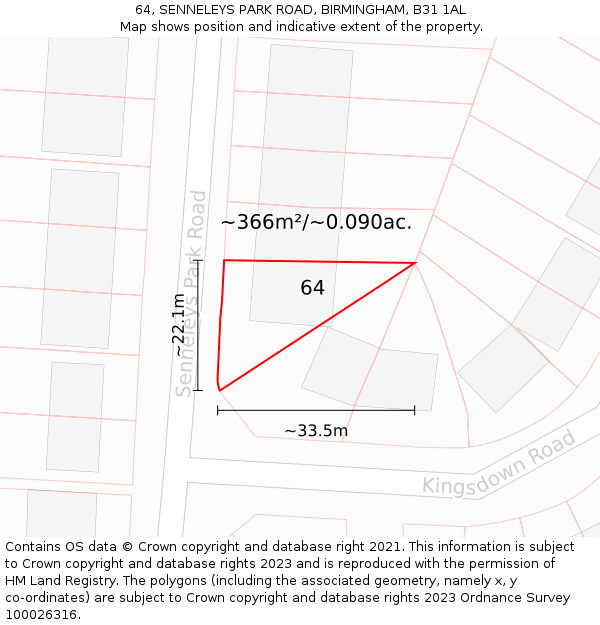 64, SENNELEYS PARK ROAD, BIRMINGHAM, B31 1AL: Plot and title map