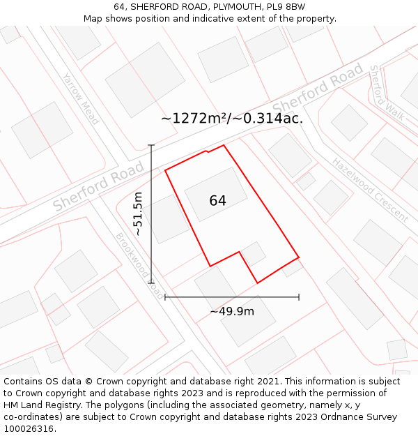 64, SHERFORD ROAD, PLYMOUTH, PL9 8BW: Plot and title map