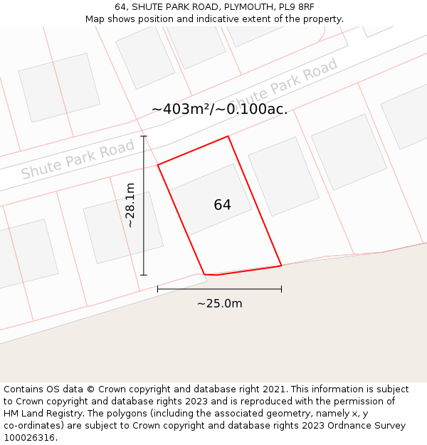 64, SHUTE PARK ROAD, PLYMOUTH, PL9 8RF: Plot and title map