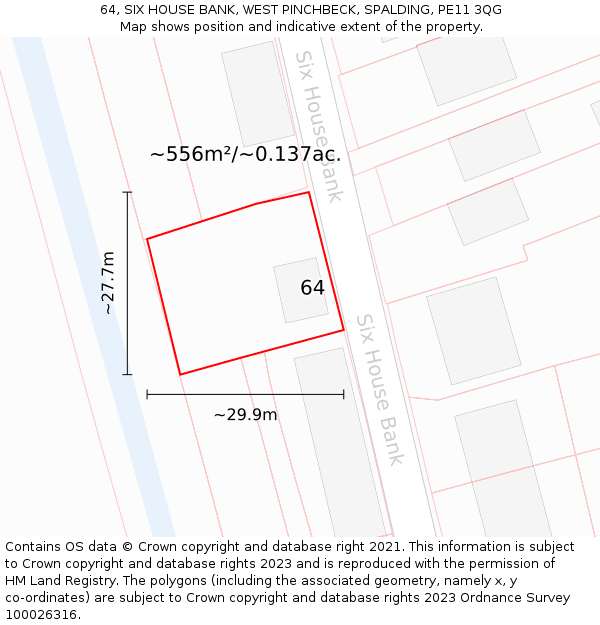 64, SIX HOUSE BANK, WEST PINCHBECK, SPALDING, PE11 3QG: Plot and title map