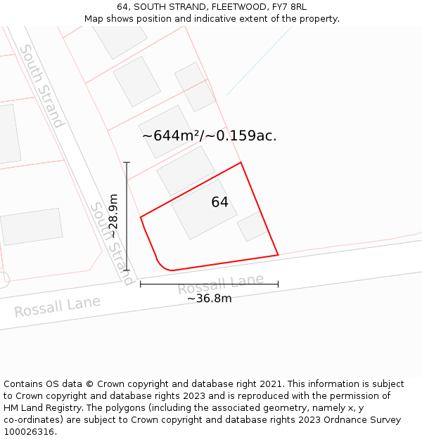 64, SOUTH STRAND, FLEETWOOD, FY7 8RL: Plot and title map